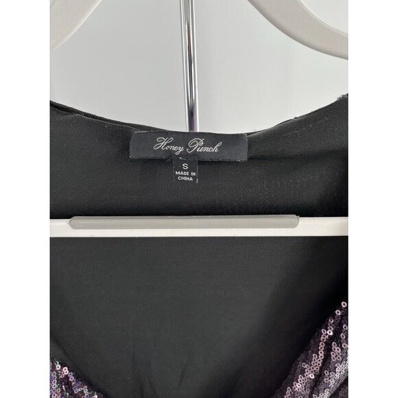 Honey Punch Purple Sequin Short Romper Size Small Holiday Party Long Sleeve - Picture 3 of 8